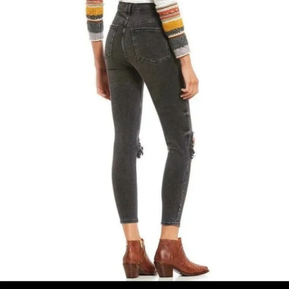 Free People Cotton Ripped Skinny Jeans Black 24